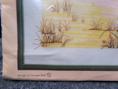 REFLECTIONS Crewel Embroidery Kit, Peaceful Sunset Scene, Vintage Paragon Needlecraft Creative Stitchery #0206