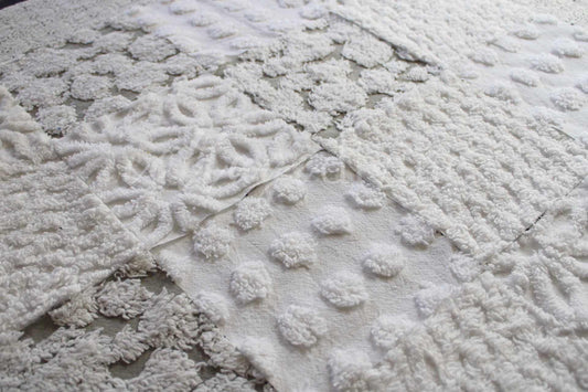 Blizzard Chenille Quilt Squares Set, Rotary Cut from Vintage Chenille Bedspread Fabric, 16 Blocks, 6" x 6" inch each