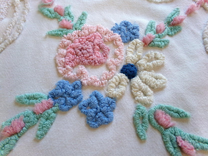 Vintage Chenille Fabric: Needletuft Wildflowers Sewing Material 24" x 23"