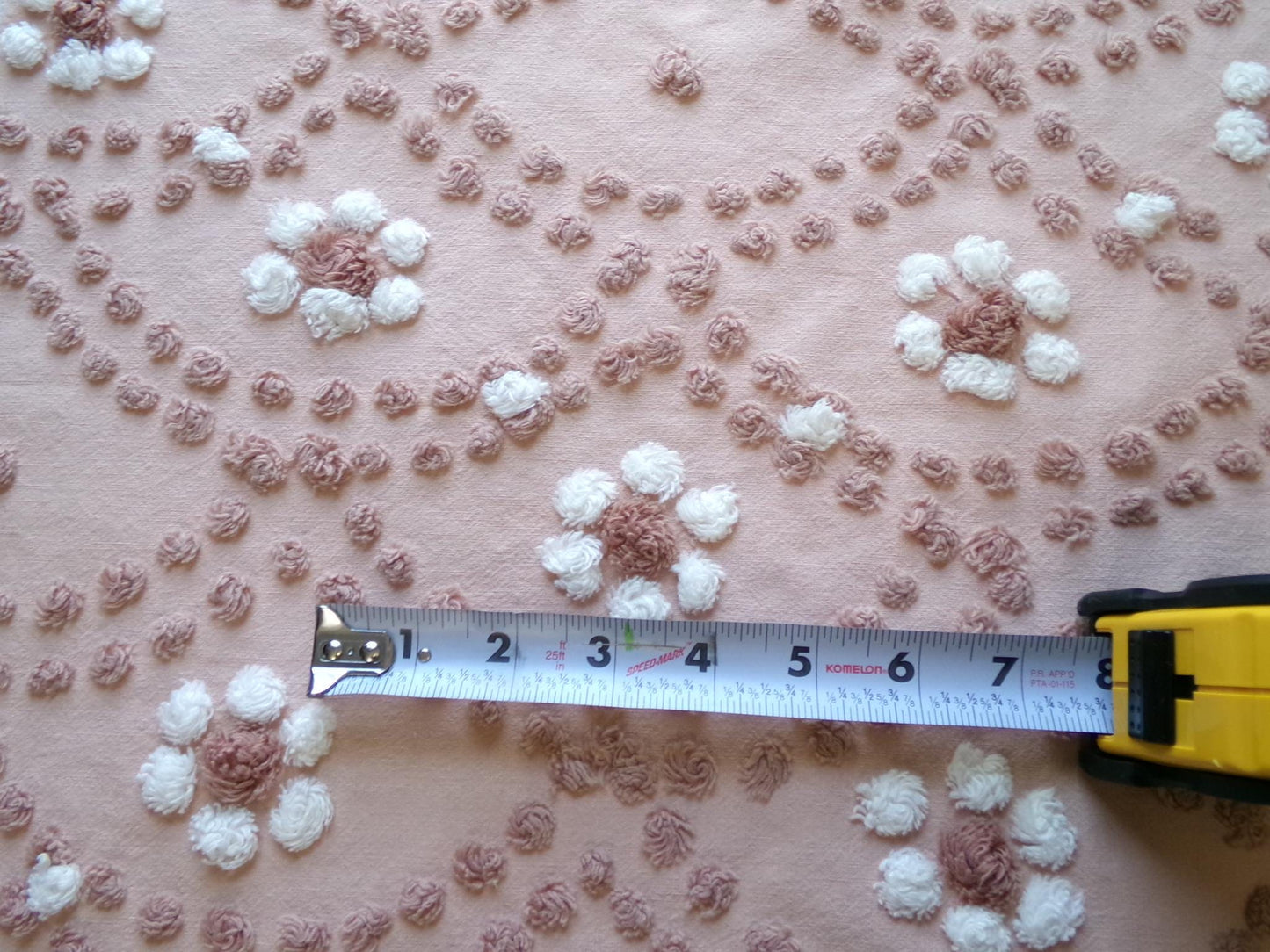Boho Clamshell Daisy Vintage Chenille Fabric, 23" x 20" cut piece, 100% Cotton Handmade Hippie Daisies Design