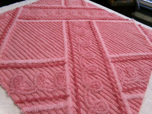 crossroads pink vintage chenille fabric in optic bold intersecting geometric design, 25" x 28" piece