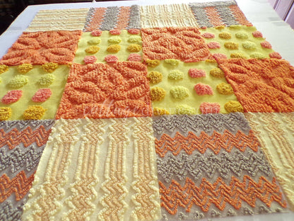 Quilt Squares Set, "Wild Lightning Zaps" from Vintage Chenille Bedspread Fabric, 16 Blocks, 6" x 6" inch