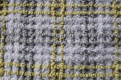 Stormy Grey, Sunny Yellow Plaid Vintage Chenille FABRIC PIECE, 17" x 26" inches, Cabin Crafts Texturized Contrast Needletufting