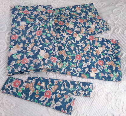 Ralph Lauren Curtain Set in Iconic Jardin Floral, Vintage Pair of Blue 1990s Window Drapery Panels, Valance & Tiebacks, Cotton, Made in USA