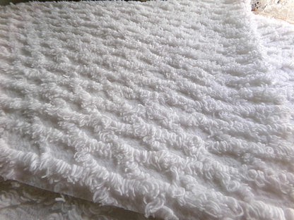 White Lattice Vintage Chenille Fabric, Simple Diamond Design, 18" x 24" inches Piece, 100% Cotton
