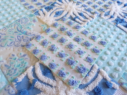 Mystic Moonglow Luxury Chenille & Velvet Quilt Squares Set from Vintage Bedspread Fabric, 16 Blocks, 6" inch