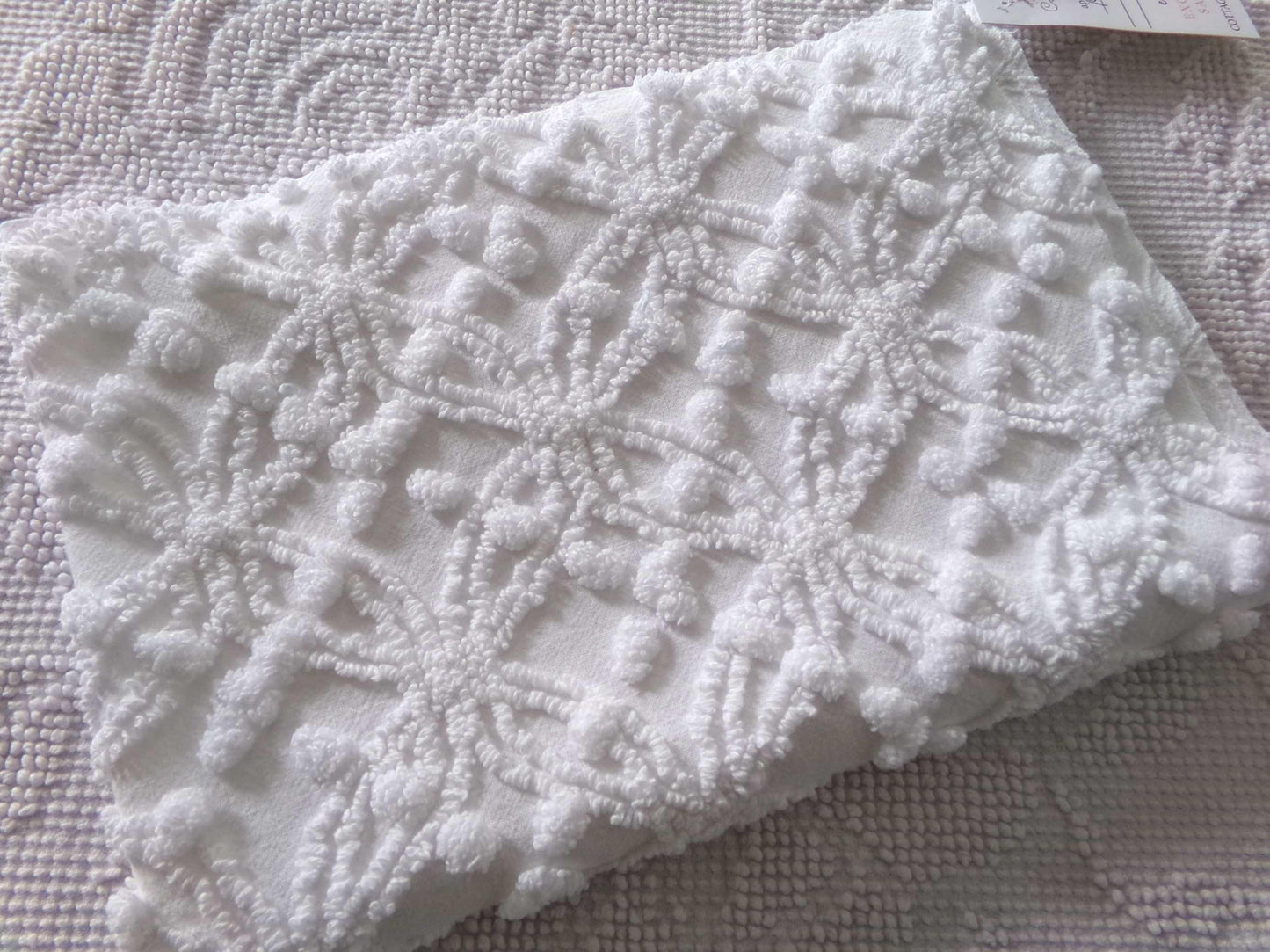 Simple White Vintage Chenille Fabric, Classic Wedding Rings & Dots, 14" x 21" inch piece of sewing material for quilts, pillows, crafts