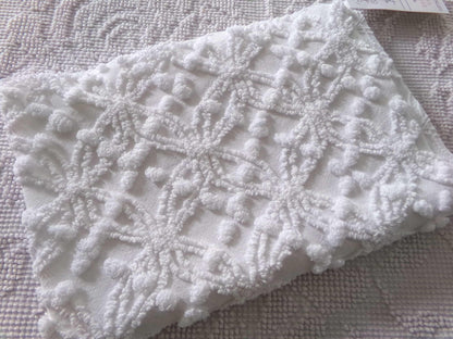 Simple White Vintage Chenille Fabric, Classic Wedding Rings & Dots, 14" x 21" inch piece of sewing material for quilts, pillows, crafts