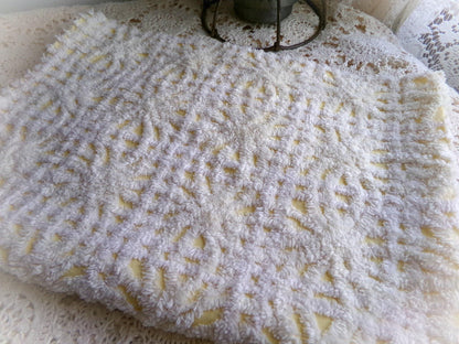 buttercup yellow vintage chenille fabric with thickly tufted spider tufts, 19" x 26" inch piece of quilt material for sewing & crafts