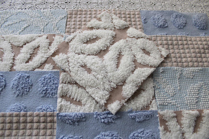 Beach Walk Vintage Chenille Fabric Squares, Blue, White & Sand Craft Square Set, 16 Blocks, 6" x 6" inch, Modern Chic