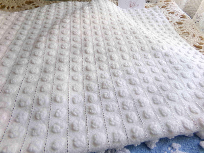Simple White Pop Chenille Fabric, 20" x 24" inch Vintage Morgan Jones Piece, cotton blend with silver shimmer lurex
