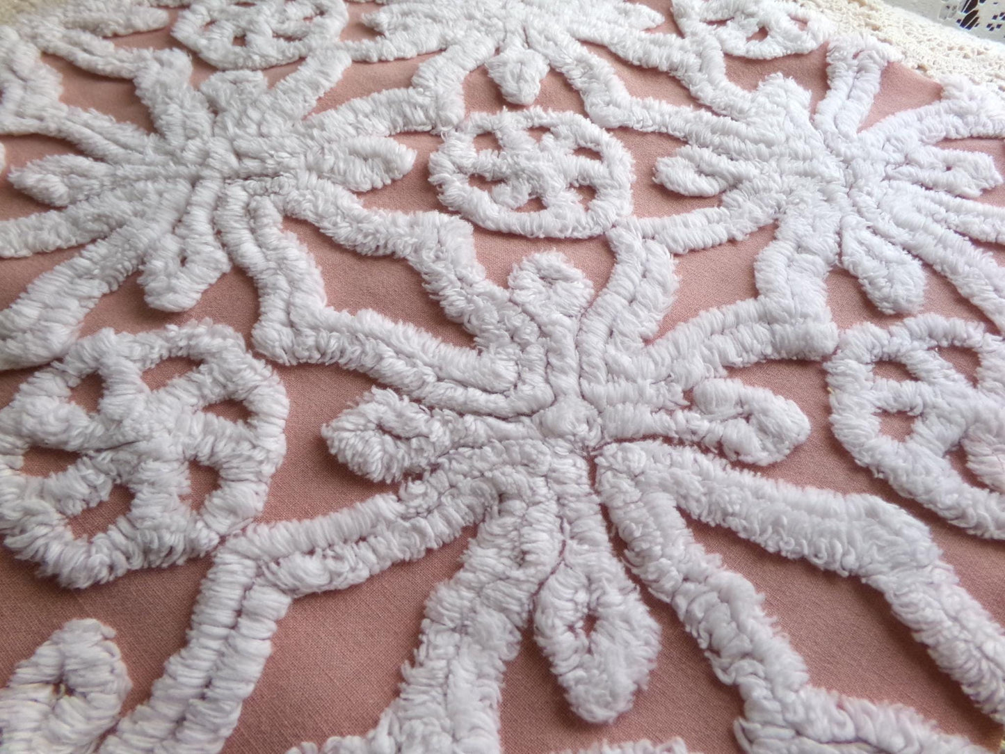 plush snowflake pinwheel vintage chenille fabric, antique sewing material, 15" x 28" inch piece