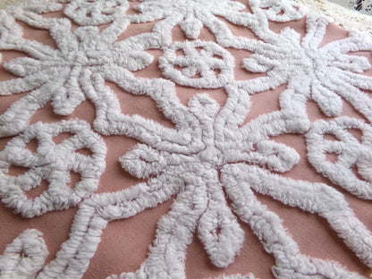 plush snowflake pinwheel vintage chenille fabric, antique sewing material, 15" x 28" inch piece