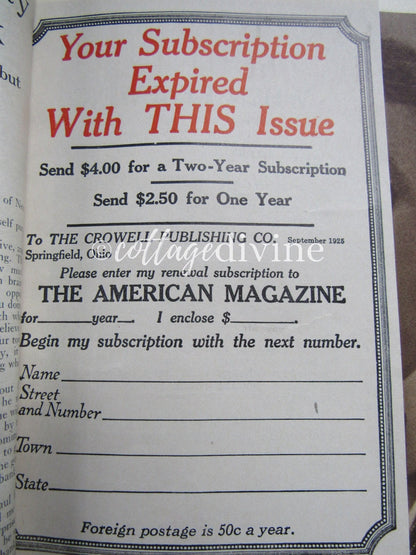 The American Magazine, Antique September 1925 Issue, Vintage Advertising History, Clarence Budington Kelland