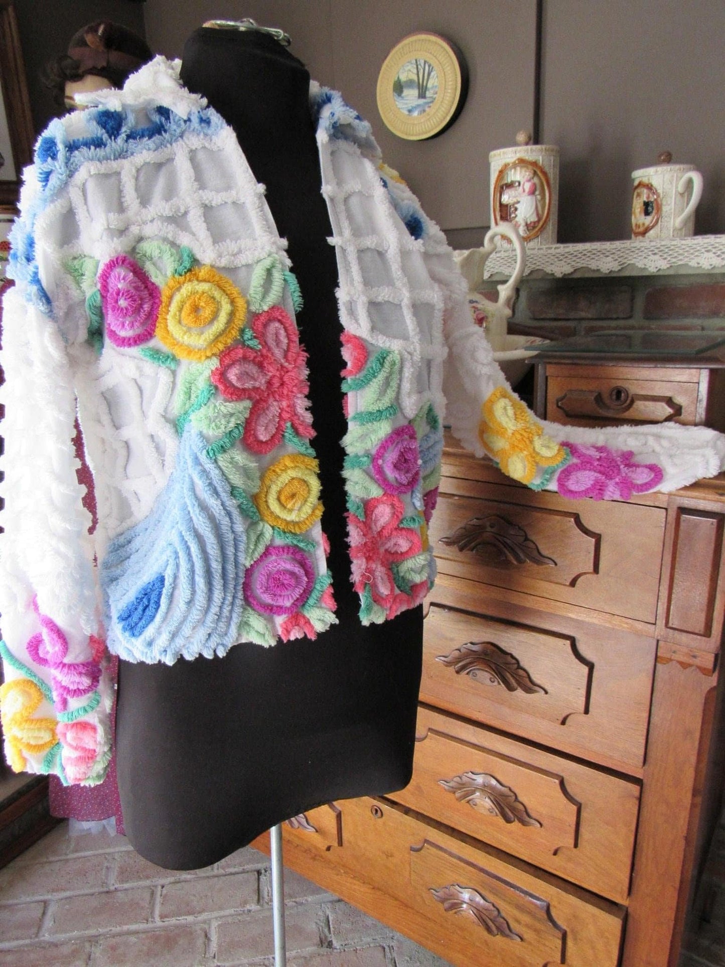 Vintage Chenille Jacket Early Canyon Group Damze San Diego Lightweight Cropped Spring Coat, XS