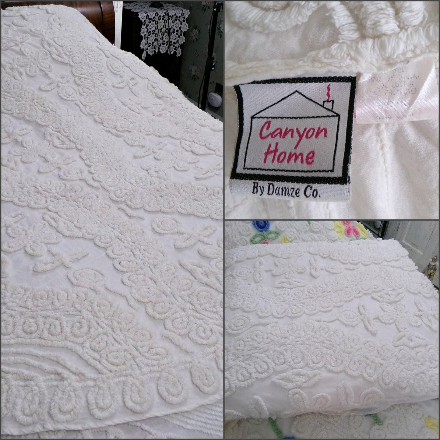 Vintage Canyon Group Chenille Bedspread: KING Size Cotton Blend Bedding, Made in USA