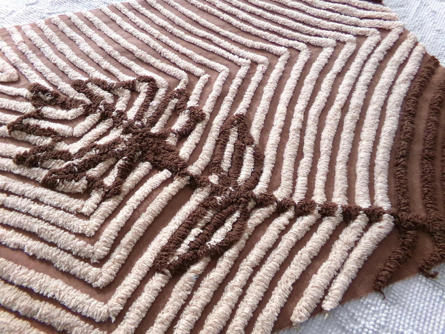 Chocolate Rose Vintage Chenille Fabric, Unique Brown & Mocha Tufting, 16.5" x 21" inch piece of sewing material for quilts, pillows, crafts
