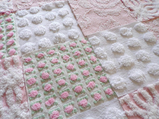 Pink Whispers Chenille Quilt Squares Set from Vintage Bedspread Fabric, 16 Blocks, 6" inch