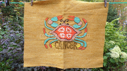 CANCER Rare Zodiac Vintage Astrology Embroidery, Paragon Crewel Stitchery, Completed, an Original 1969 Barbara Sparre Design