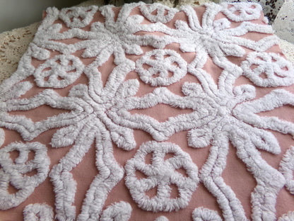 plush snowflake pinwheel vintage chenille fabric, antique sewing material, 15" x 28" inch piece
