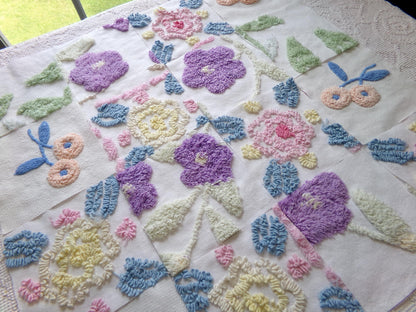 shabby floral vintage chenille fabric squares: spring flowers set of 16 floral 6" quilt blocks