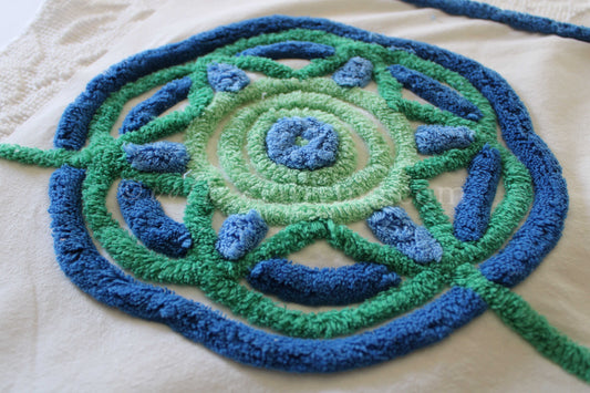 FlOwEr PoWeR Mod Vintage White Chenille Fabric, Striking 19" x 26" inch piece, Handmade