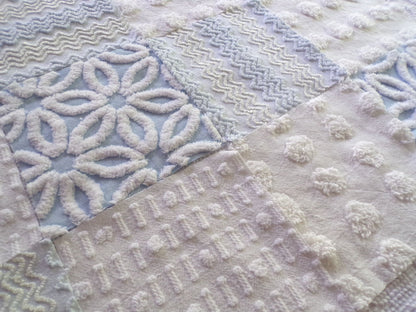 Cool Blue & White Quilt Squares Set, Rotary Cut from Vintage Chenille Bedspread Fabric, 16 Blocks, 6" x 6" inch