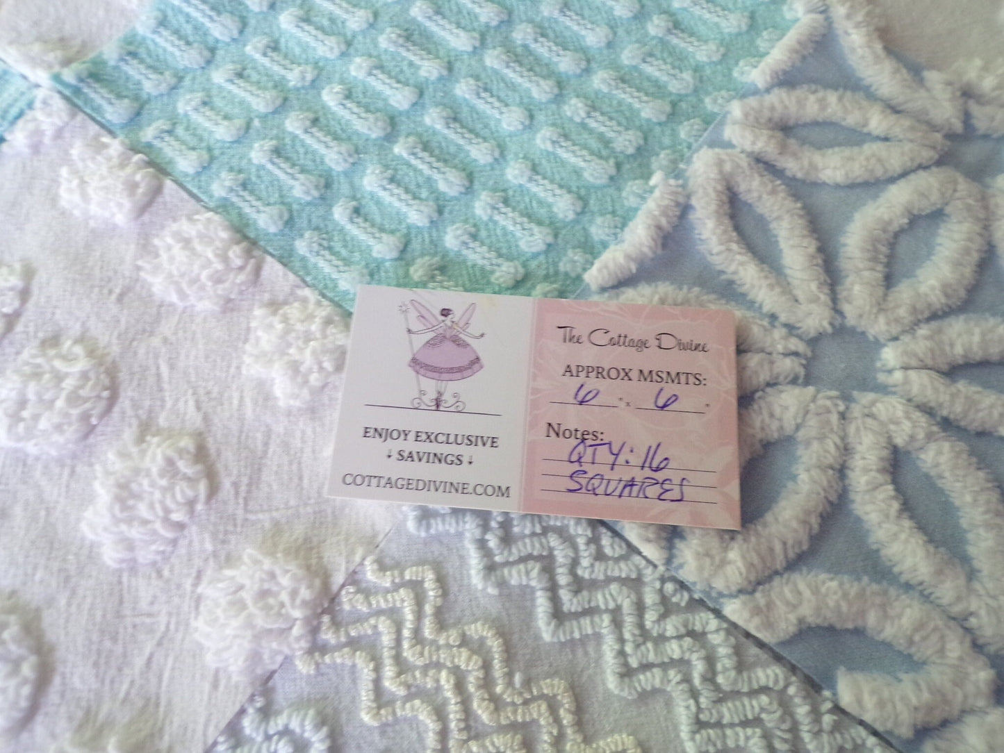 refreshing spa 6" chenille fabric squares, set of 16 aqua, white, blue quilt blocks for quilting, sewing & crafts