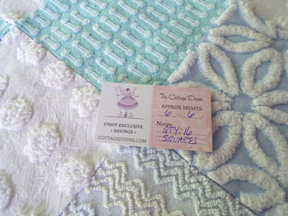 refreshing spa 6" chenille fabric squares, set of 16 aqua, white, blue quilt blocks for quilting, sewing & crafts