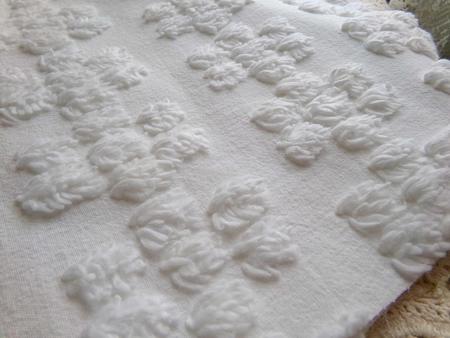 Cute Chenille Fabric Shabby Daisy Print, vintage style versatile white sewing material, 18" x 26" inches