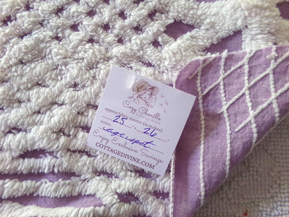 Lavender & White Vintage Chenille Fabric, 26" x 25" inch Piece, Geometric Wedding Ring Design