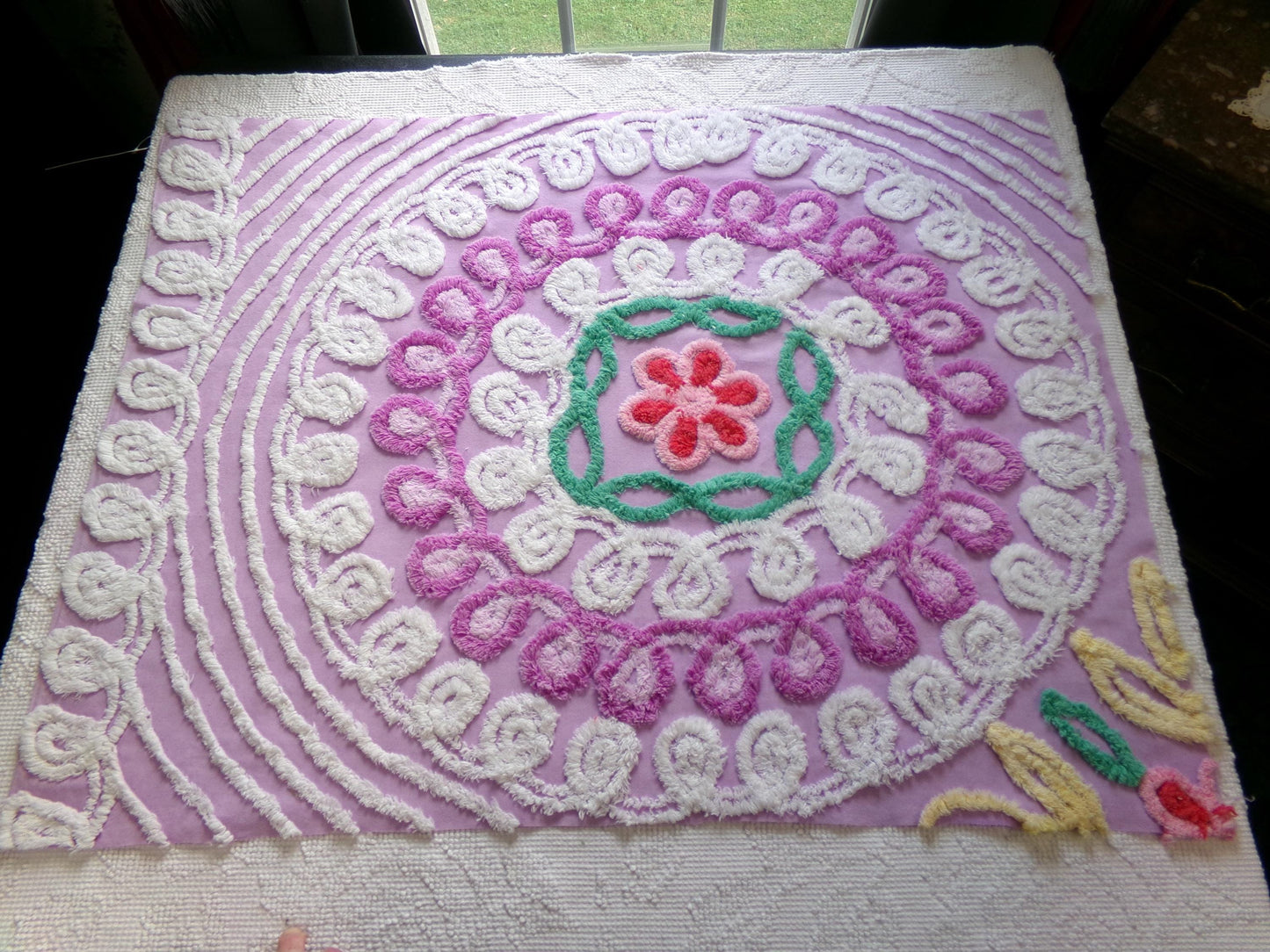 Dreamy Lilac Swirl Vintage Chenille Fabric, Large 31" x 23" Piece of Plush Curlicue Cotton Sewing Material Upcycle into Quilts & Crafts