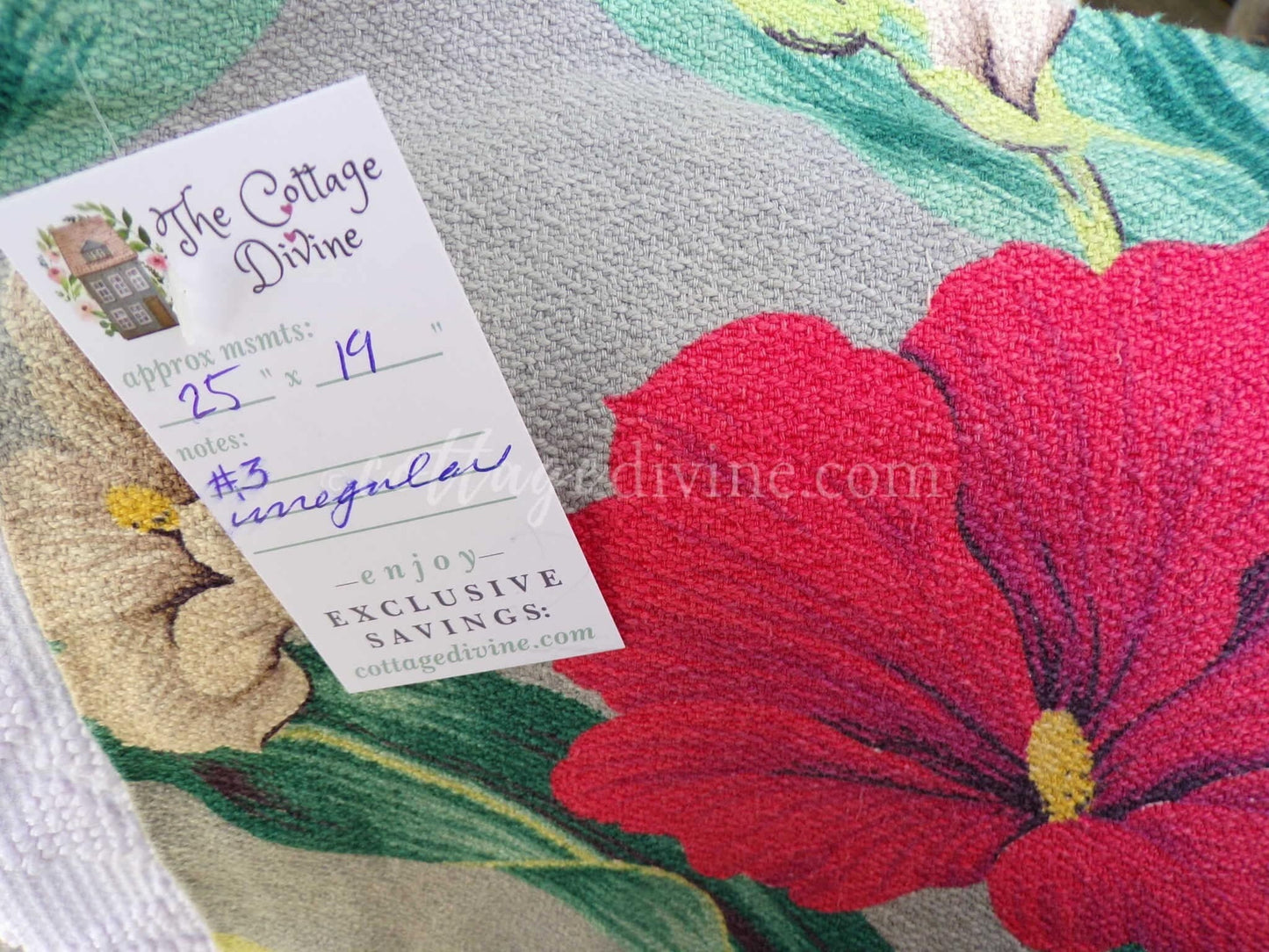 Tropical Vintage Barkcloth Fabric Piece, Salvaged MCM Botanical Hibiscus Print, 19" x 25" inches, #3