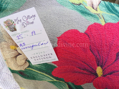 Tropical Vintage Barkcloth Fabric Piece, Salvaged MCM Botanical Hibiscus Print, 19" x 25" inches, #3