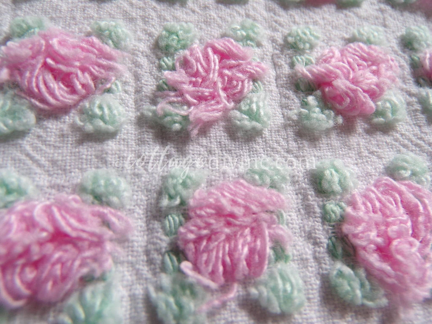 Popular Pink Rosebud Vintage Chenille Fabric, 20" x 24" inch piece, Morgan Jones Roses, a quilter's favorite