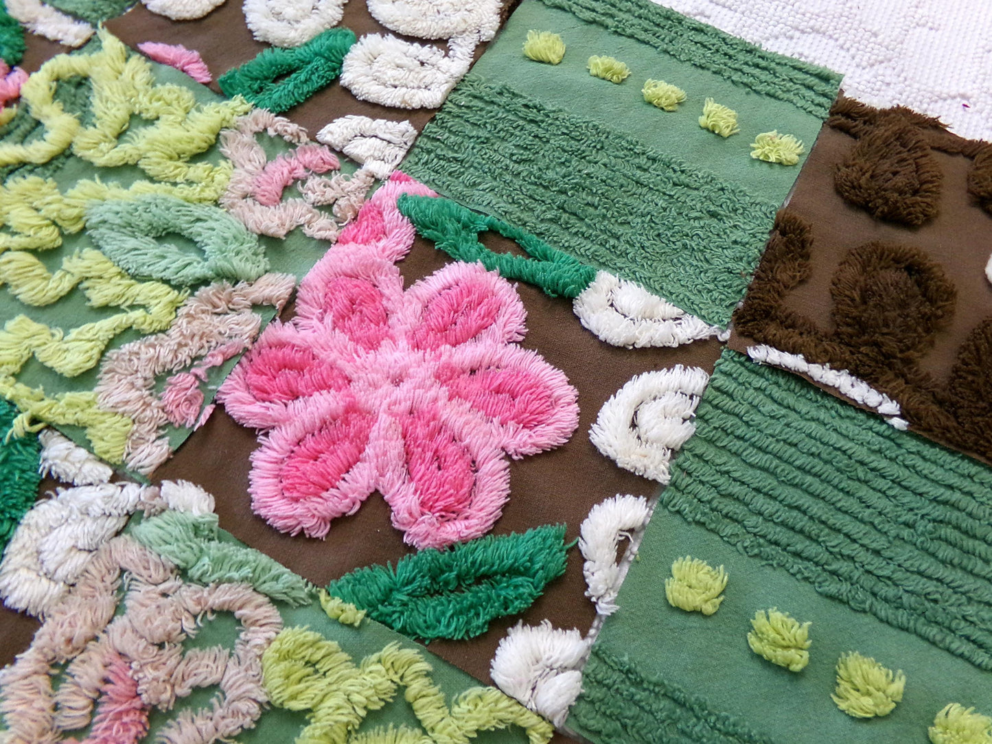 vintage chenille fabric squares, set of 16 magical boho 6" blocks for arts & crafts, sewing