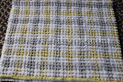 Stormy Grey, Sunny Yellow Plaid Vintage Chenille FABRIC PIECE, 17" x 26" inches, Cabin Crafts Texturized Contrast Needletufting