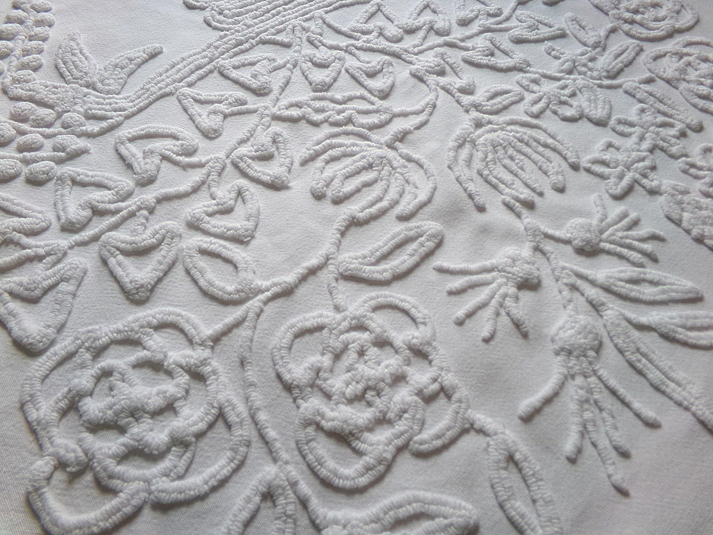 exquisite bride's basket vintage chenille fabric, white floral design is lovely material for quilts, wall hanging, crafts, 25" x 21" piece