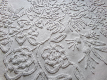 exquisite bride's basket vintage chenille fabric, white floral design is lovely material for quilts, wall hanging, crafts, 25" x 21" piece