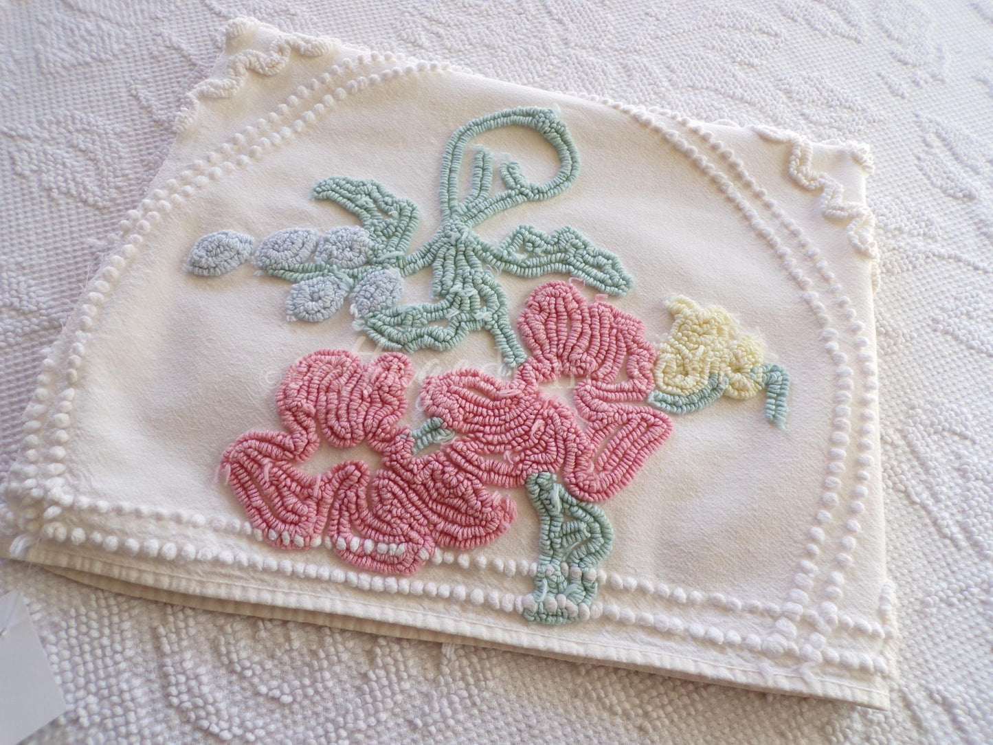 Magical Cottage Chic Lily Vintage Chenille Quilt Fabric Piece, 18" x 25" inches, Pretty in Pillows