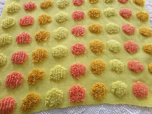 Colorful Coin Dots Vintage Chenille Fabric, 15" x 28.5" inch Piece, Retro Boho Polka Dot Material for Crafts & Sewing, ultra lightweight