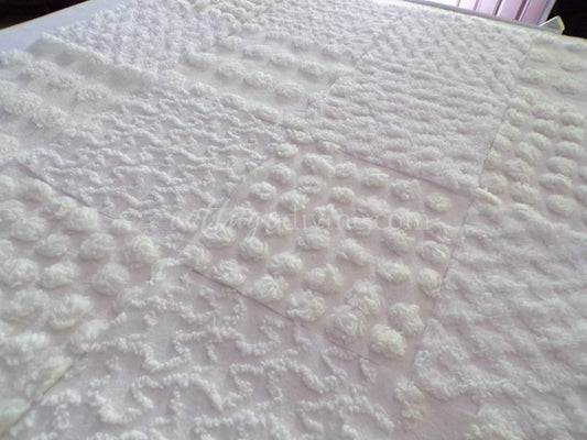White Chenille Quilt Squares Set, "Serene Snowdrifts" from Vintage Bedspread Fabric, 16 Blocks, 6" inch