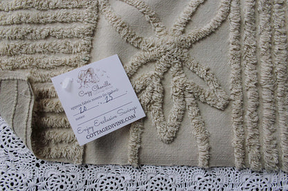 Simple Neutral Modern Vintage Chenille Fabric, 20" x 25" inch Piece, Mocha Star Lily Design