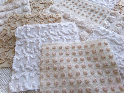 Neutral Modern Mocha & White Chenille Fabric Squares Set, 16 Vintage Quilt Blocks, 6" x 6" inches each, for Quilting, Sewing, DIY Pillows