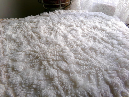 Snowflake Spokes Chenille Fabric Material, 19" x 20" inch Vintage Piece Loaded With Intricate Tufting