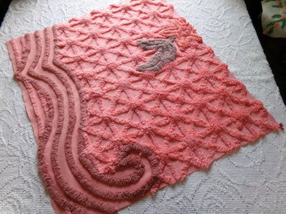 unique vintage chenille fabric panel in twinkle starburst pattern, nostalgic sewing material for quilts & pillows, 23" x 20" inch piece