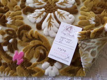 honey chocolate cut velvet fabric, vintage Bates tapestry chenille, 13" x 21" inch piece, ideal sewing material for small bags