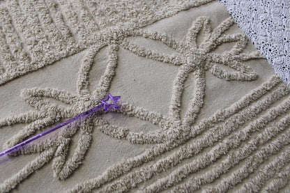 Simple Neutral Modern Vintage Chenille Fabric, 20" x 25" inch Piece, Mocha Star Lily Design