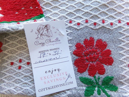 steel grey red floral vintage woven fabric, midcentury MCM reversible white lattice sewing material, 17" x 31" inch cut piece