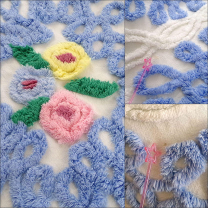 impossibly gorgeous vintage chenille bedspread, sculpted heavy luxury tuft wedding cake floral design w/ fringe, full size cottage bedding